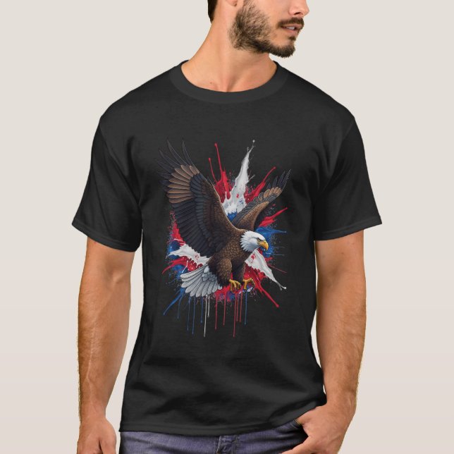 Patriotic Eagle Street Art – Red White Blue Splash T-Shirt (Front)