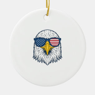 Patriotic Eagle Sunglasses Vintage Vector Design_1 Ceramic Ornament