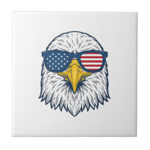Patriotic Eagle Sunglasses Vintage Vector Design_1 Ceramic Tile