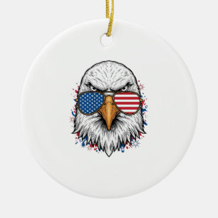 Patriotic Eagle Sunglasses Vintage Vector Shirt_1 Ceramic Ornament