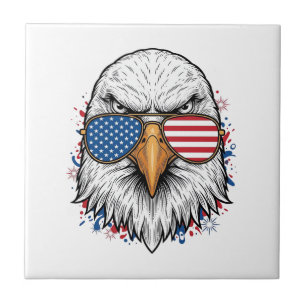 Patriotic Eagle Sunglasses Vintage Vector Shirt_1 Ceramic Tile
