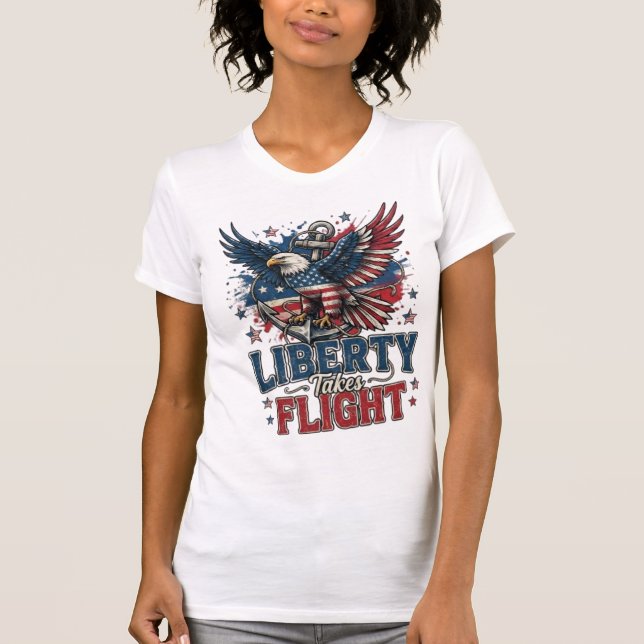 Patriotic Eagle Tee – American Flag Bald Eagle. (Front)