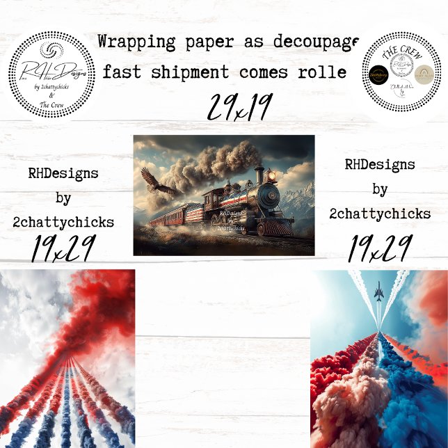 Patriotic Eagle Train 250th Celebration Decoupage  Wrapping Paper Sheet (Creator Uploaded)
