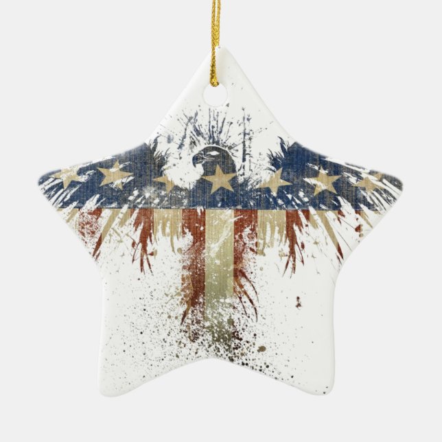 Patriotic eagle, US/USA, SAD flag Ceramic Tree Decoration (Front)
