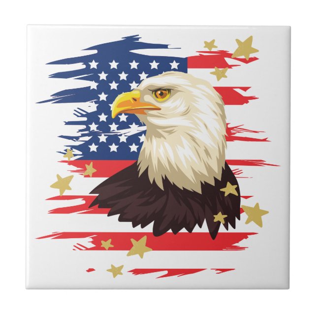 Patriotic Eagle USA Flag Stars Ceramic Art Tile  (Front)