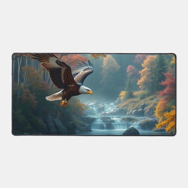 Patriotic Eagle Waterfalls Colourful Autumn Foliag Desk Mat (Front)