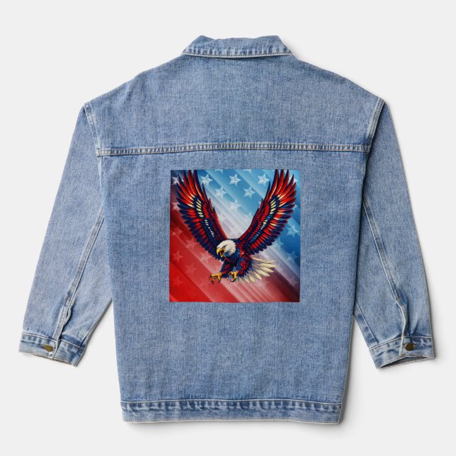 Patriotic Eagle Wings American Flag Denim Jacket (Back)