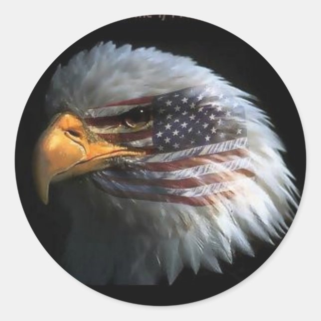Patriotic Eagle with flag background Classic Round Sticker (Front)
