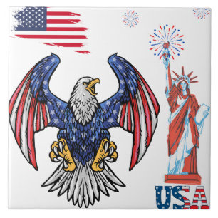 Patriotic Eagle with USA Flag Design Ceramic Tile