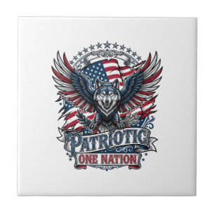 Patriotic Eagle Wolf Hybrid Animal Hybrid Patrioti Ceramic Tile