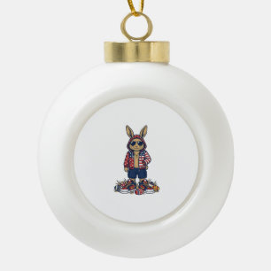 Patriotic Easter Bunny Vintage Vector Shirt_1 Ceramic Ball Christmas Ornament
