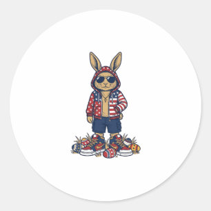Patriotic Easter Bunny Vintage Vector Shirt_1 Classic Round Sticker