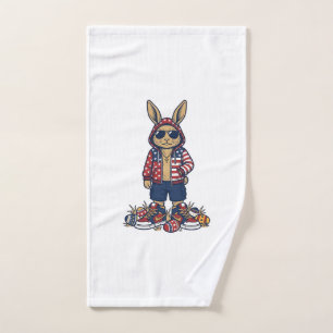 Patriotic Easter Bunny Vintage Vector Shirt_1 Hand Towel