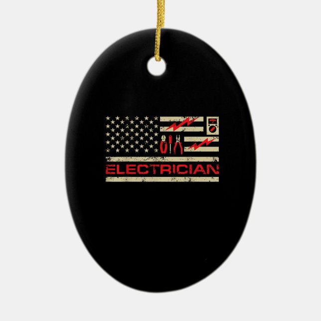 Patriotic Electrician American Flag Christmas Fars Ceramic Ornament (Front)
