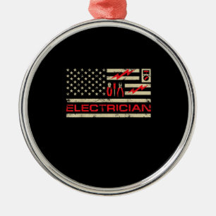 Patriotic Electrician American Flag Christmas Fars Metal Ornament