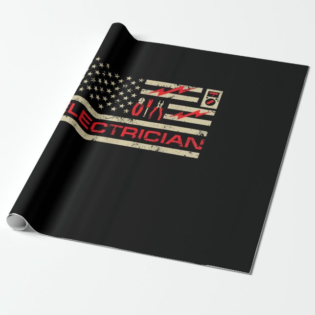 Patriotic Electrician American Flag Christmas Fars Wrapping Paper (Unrolled)