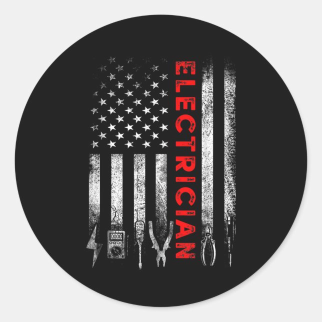 Patriotic Electrician American Flag Fathers Day  Classic Round Sticker (Front)