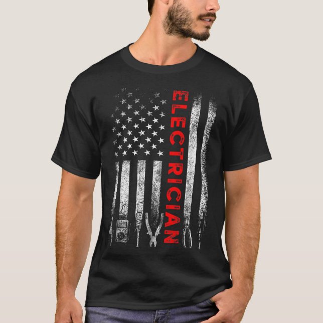 Patriotic Electrician American Flag Fathers Day  T-Shirt (Front)