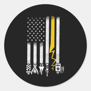 Patriotic Electrician American Flag Lineman Tools Classic Round Sticker