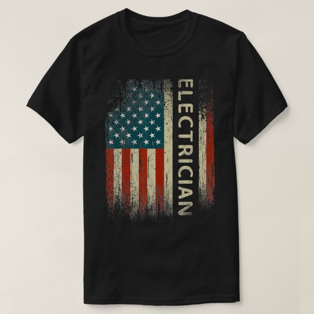 Patriotic Electrician Gifts American USA Flag Funn T-Shirt (Design Front)