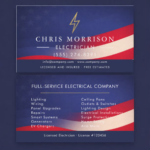 Patriotic Electrician Professional Business Card