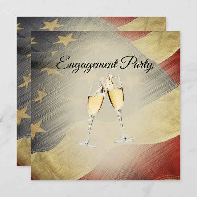 Patriotic Elegant American Flag Engagement Party Invitation (Front/Back)