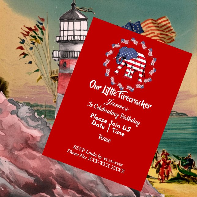 Patriotic Elephant American Flag Birthday Boy Cute Invitation (Patriotic Elephant American Flag Birthday Boy Cute Invitation)