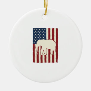 Patriotic Elephant Flag Vintage Vector Design_1 Ceramic Ornament