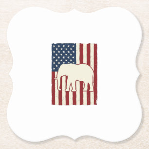 Patriotic Elephant Flag Vintage Vector Design_1 Paper Coaster