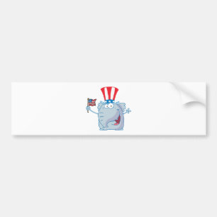 Patriotic Elephant Waving An American Flag Bumper Sticker