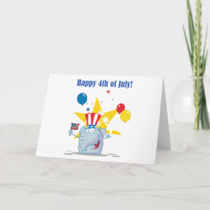 Patriotic Elephant Waving An American Flag Card