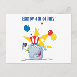 Patriotic Elephant Waving An American Flag Postcard