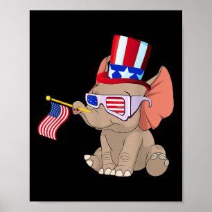 Patriotic Elephant Wearing American Flag Sungles 4 Poster