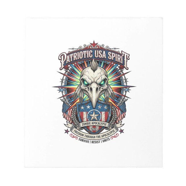 Patriotic End Of Days Eagle Skull Zombie Apocalyps Notepad (Front)