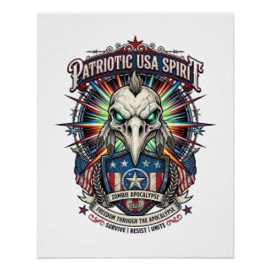Patriotic End Of Days Eagle Skull Zombie Apocalyps Poster