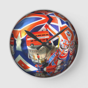 Patriotic England London collage art accessories Round Clock