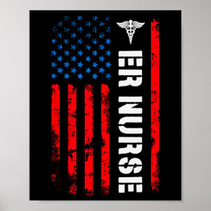 Patriotic Er Nurse Shirt Retro American Flag 4th O Poster