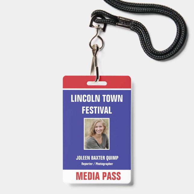 Patriotic Event Security Media Pass QR code Badge ID Badge (Front with Lanyard)