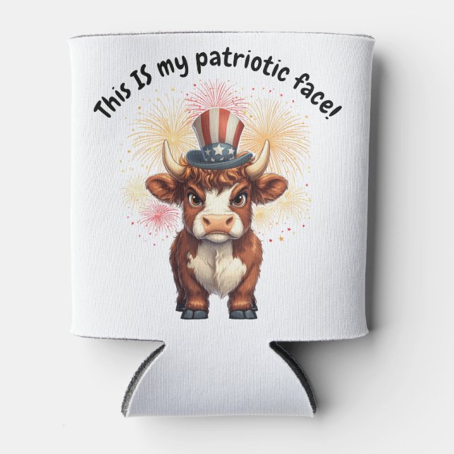 Patriotic face grumpy highland cow can cooler (Front)