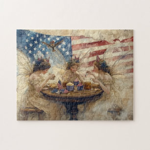Patriotic Fairy Tea Vintage Americana Cottagecore Jigsaw Puzzle