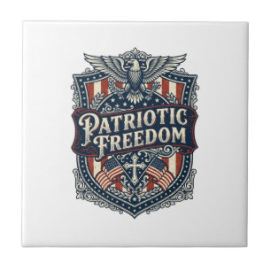 Patriotic Faith Family Freedom Vector Graphic Tee Ceramic Tile