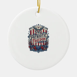 Patriotic Fall Harvest Vector Graphic Tee Ceramic Ornament