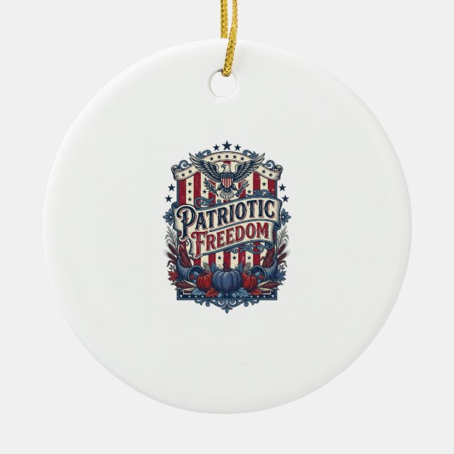 Patriotic Fall Harvest Vector Graphic Tee Ceramic Ornament (Front)