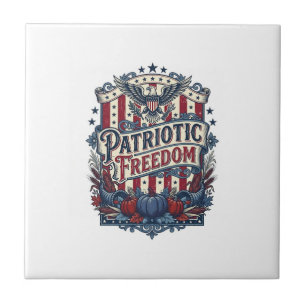 Patriotic Fall Harvest Vector Graphic Tee Ceramic Tile