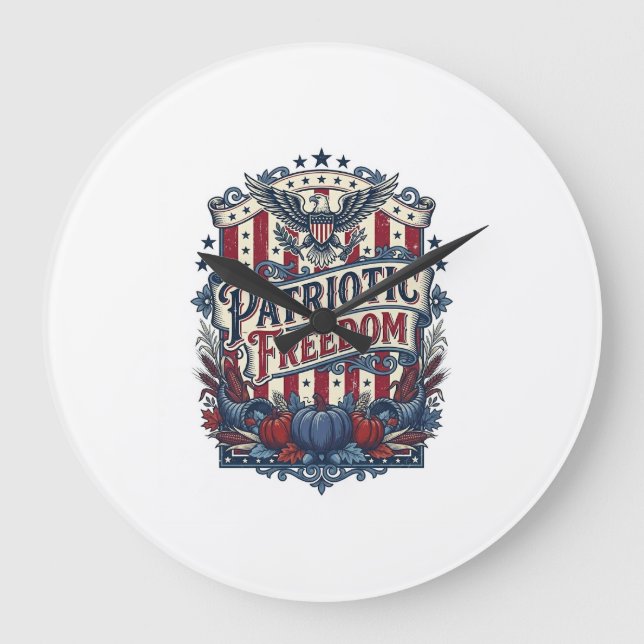 Patriotic Fall Harvest Vector Graphic Tee Large Clock (Front)
