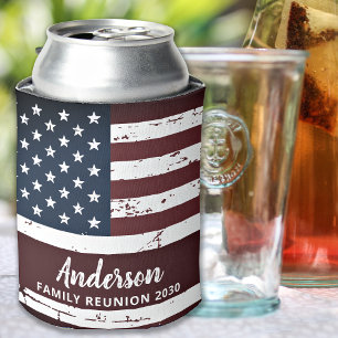 Patriotic Family Personalised Grunge American Flag Can Cooler