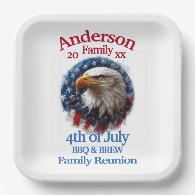 Patriotic Family Reunion – 4th of July BBQ & Brew Paper Plate (Front)