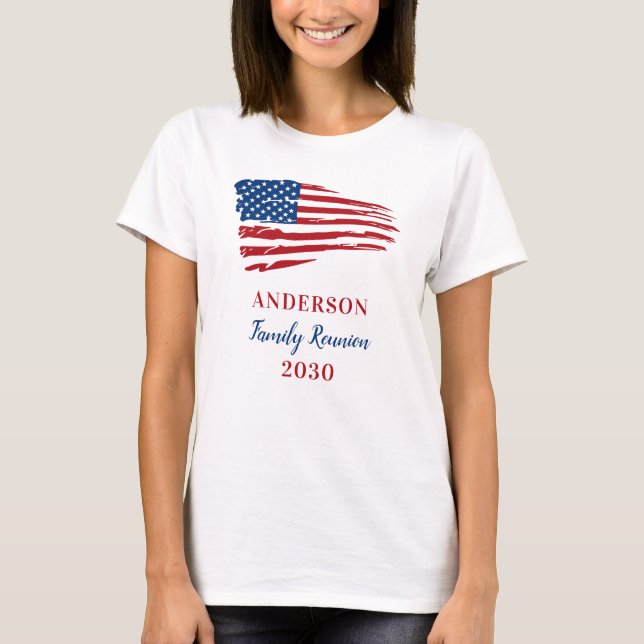 Patriotic Family Reunion Custom USA American Flag  T-Shirt (Front)