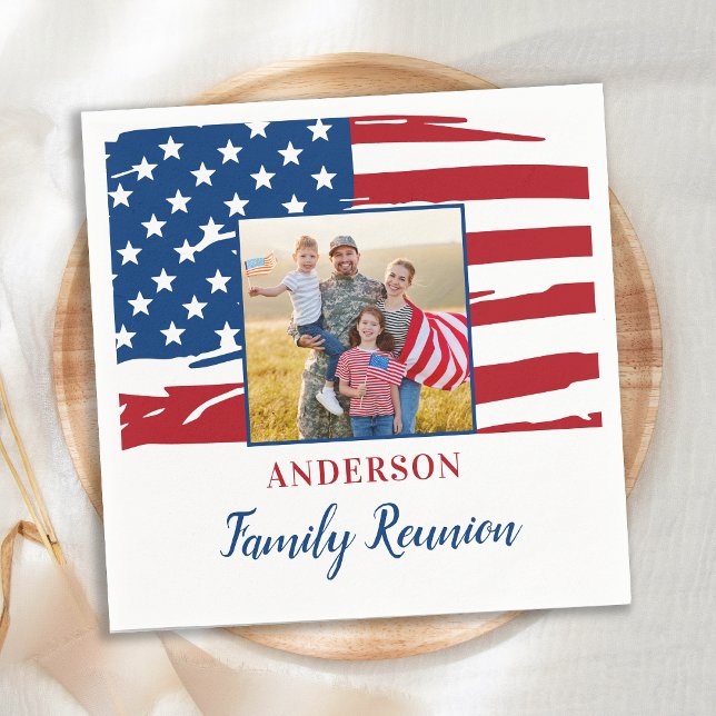 Patriotic Family Reunion Party American Flag Photo Napkin (Creator Uploaded)