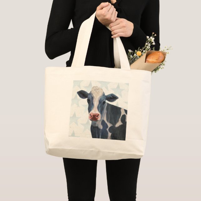 Patriotic Farm - Cow Large Tote Bag (Front (Product))